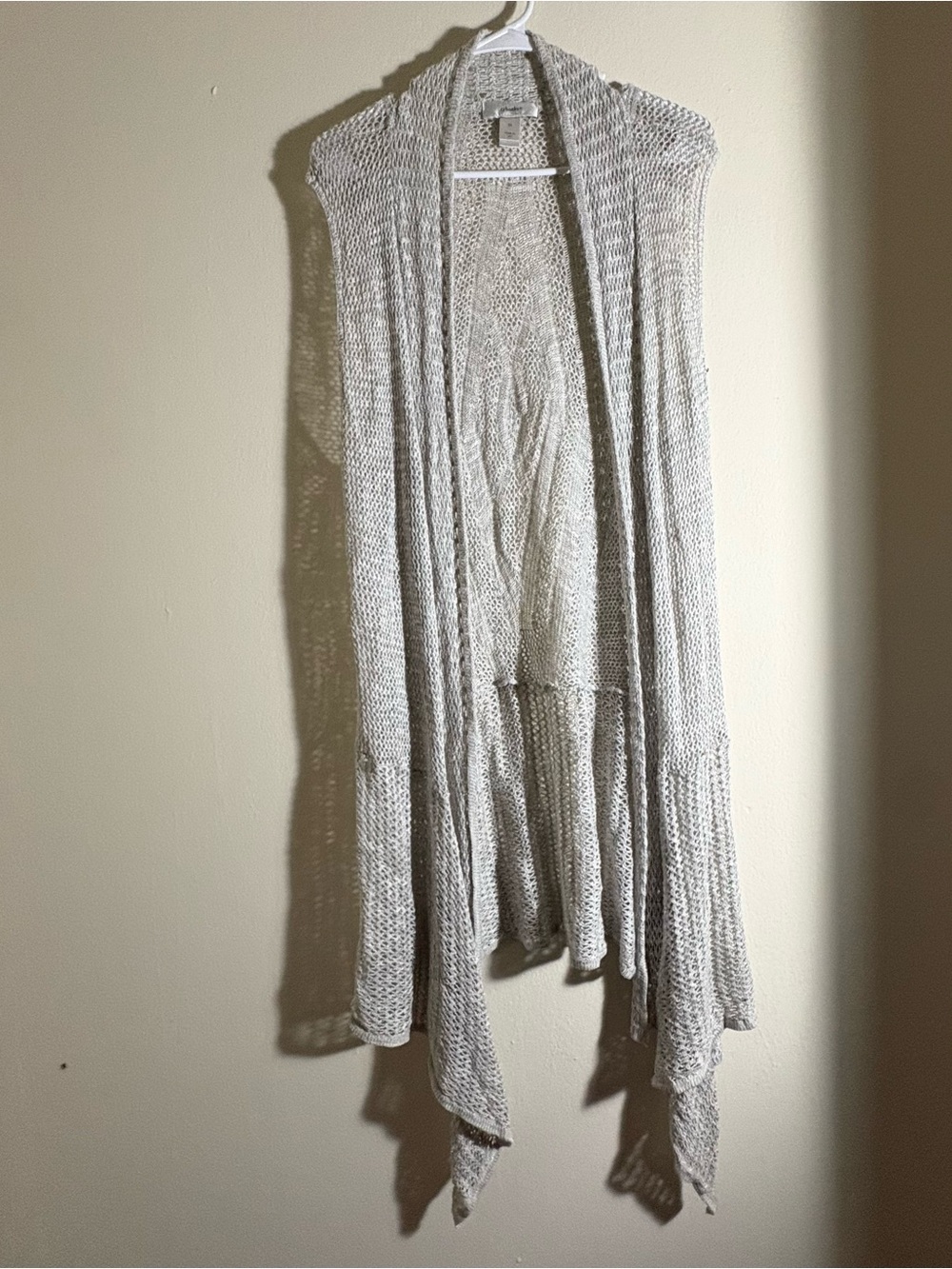 Women’s Cj Banks Light Gray Open Knit Sleeveless Drape Cardigan Size 3X